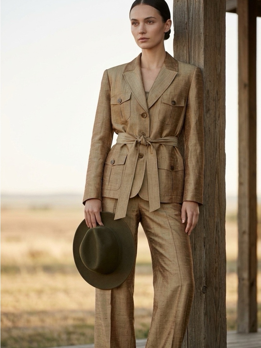 Kasper Tan Sheen Tie Waist Jacket size 14